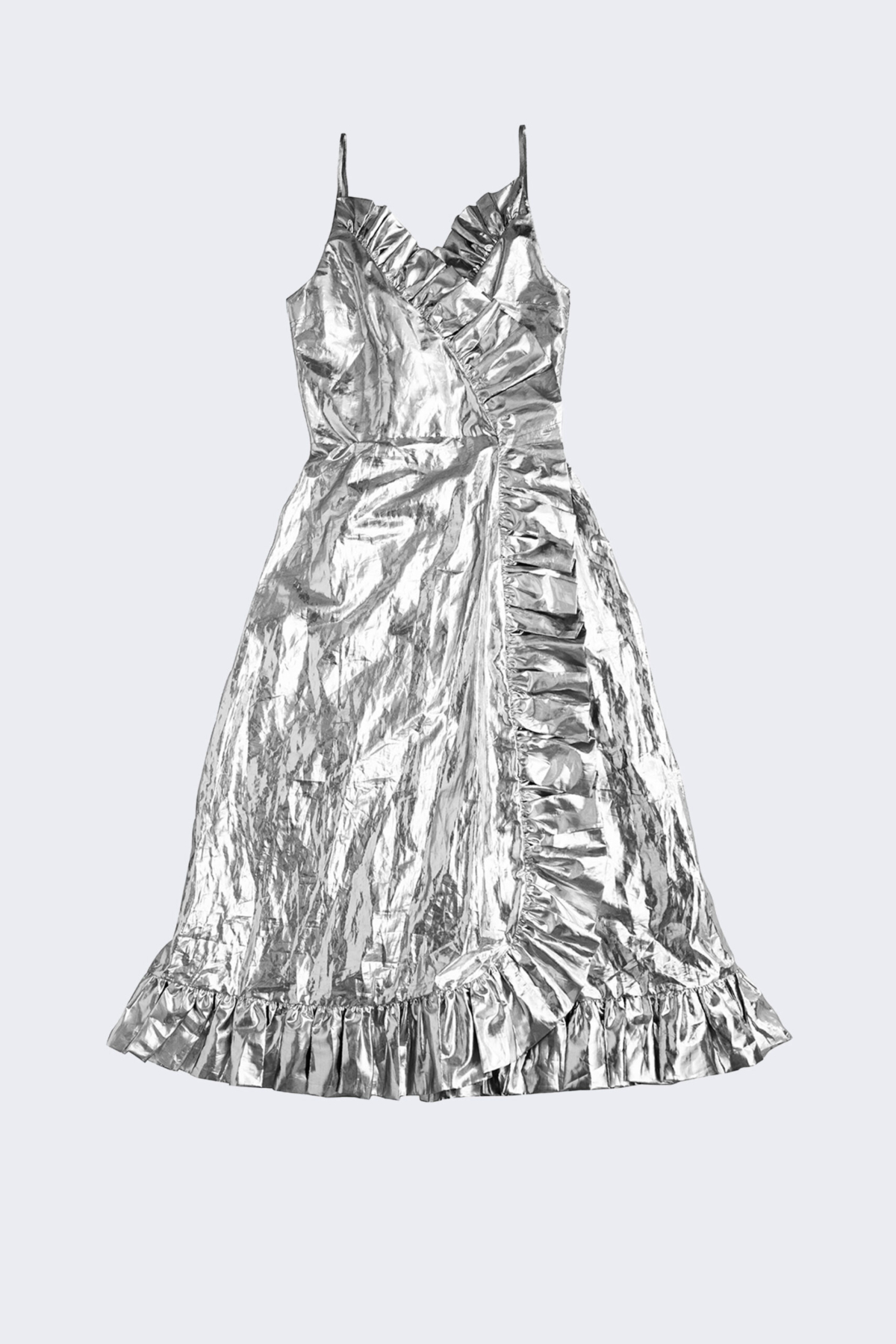 Abito lamé argento con rouches